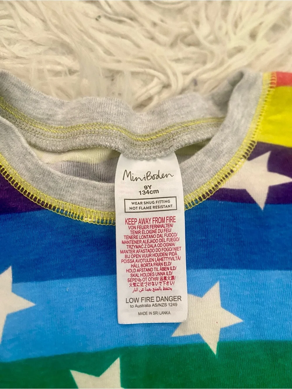 Mini Boden Snug Cotton Pajamas Set Rainbow Stars Stripes 9Y